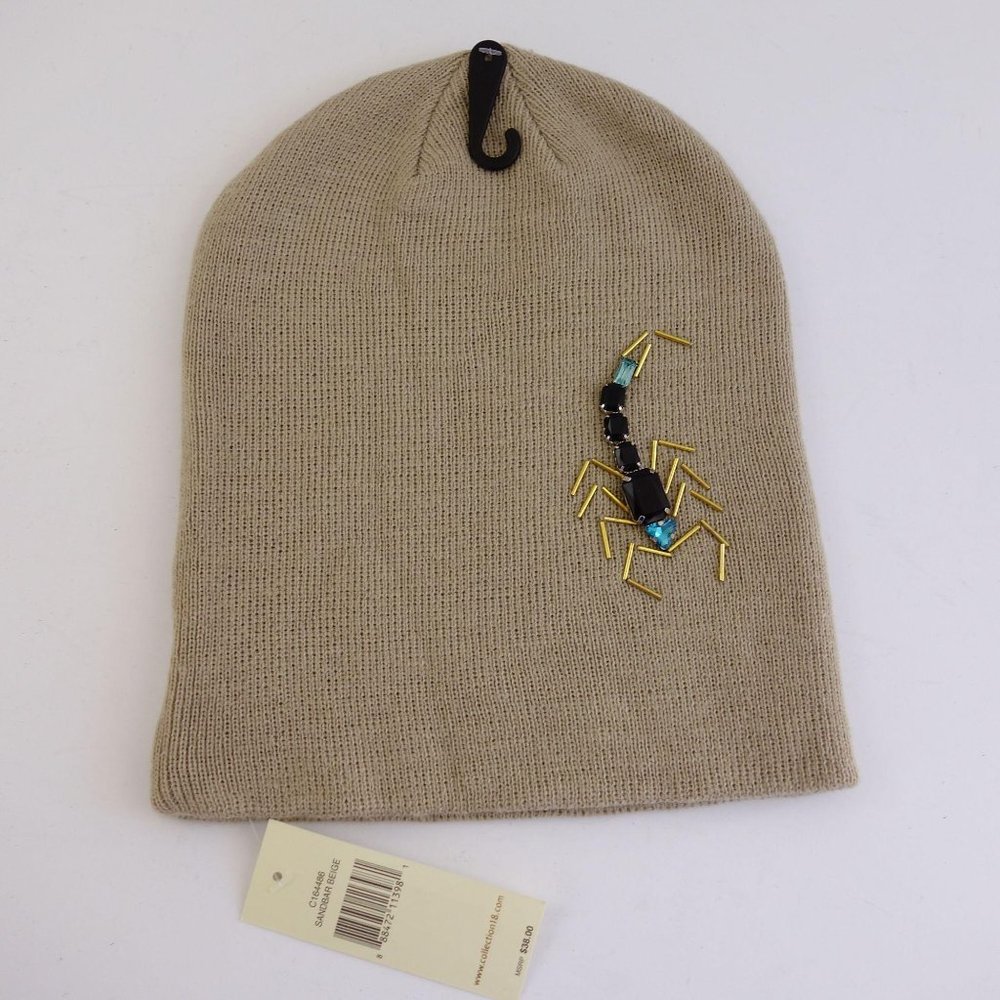 Collection Eighteen Beige Knit Beaded Stocking Cap Womens One Size New